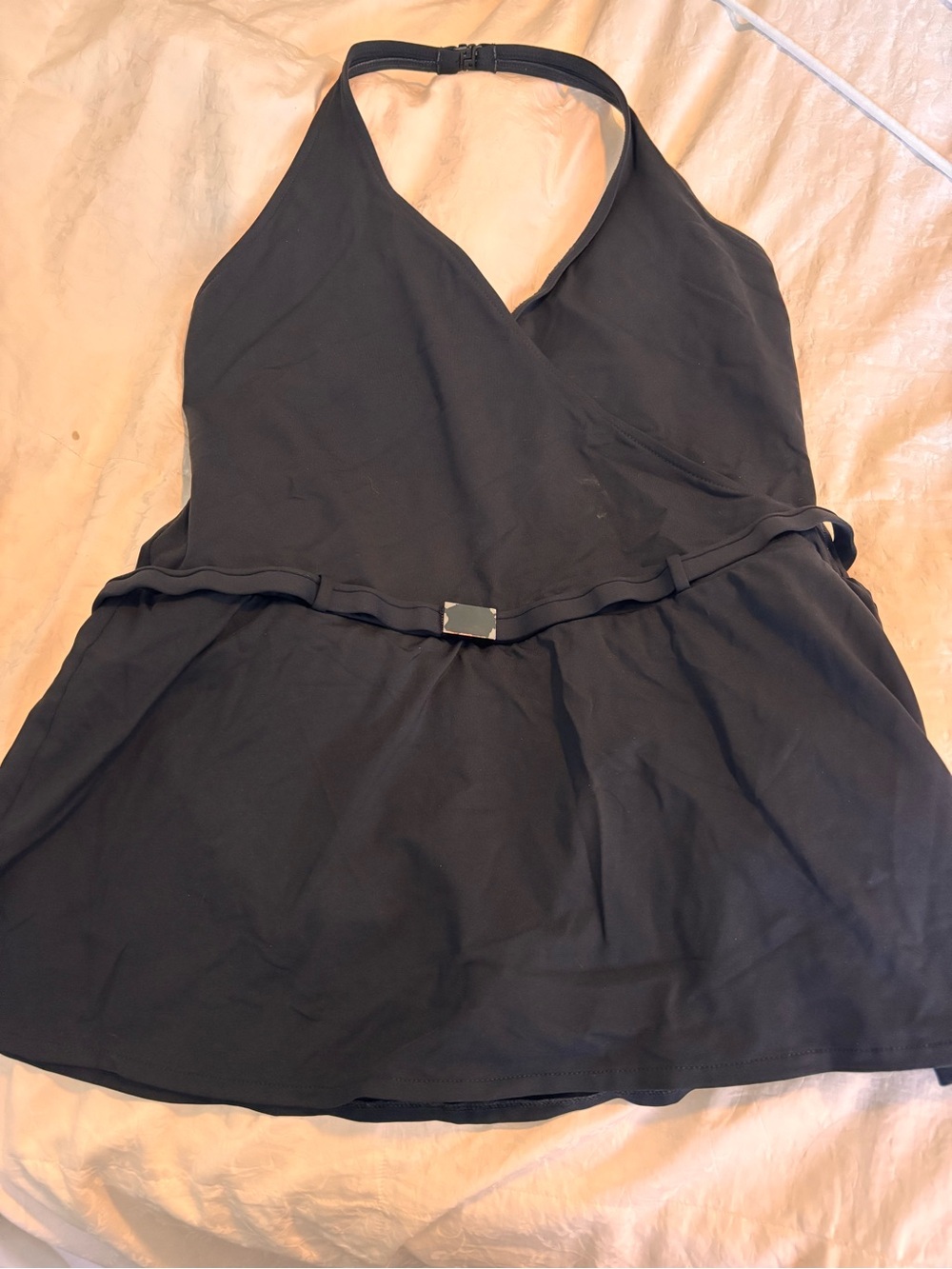 Black Halter Bathing Suit with Belt Accent